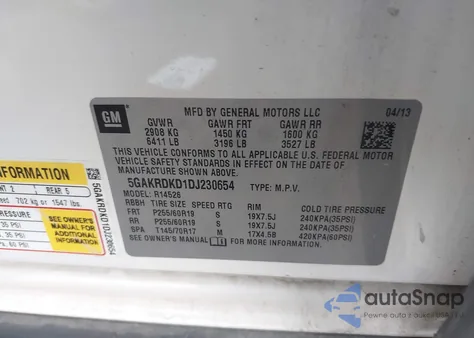 2013 Buick Enclave Premium z USA, uszkodzony, nr VIN 5GAKRDKD1DJ230654